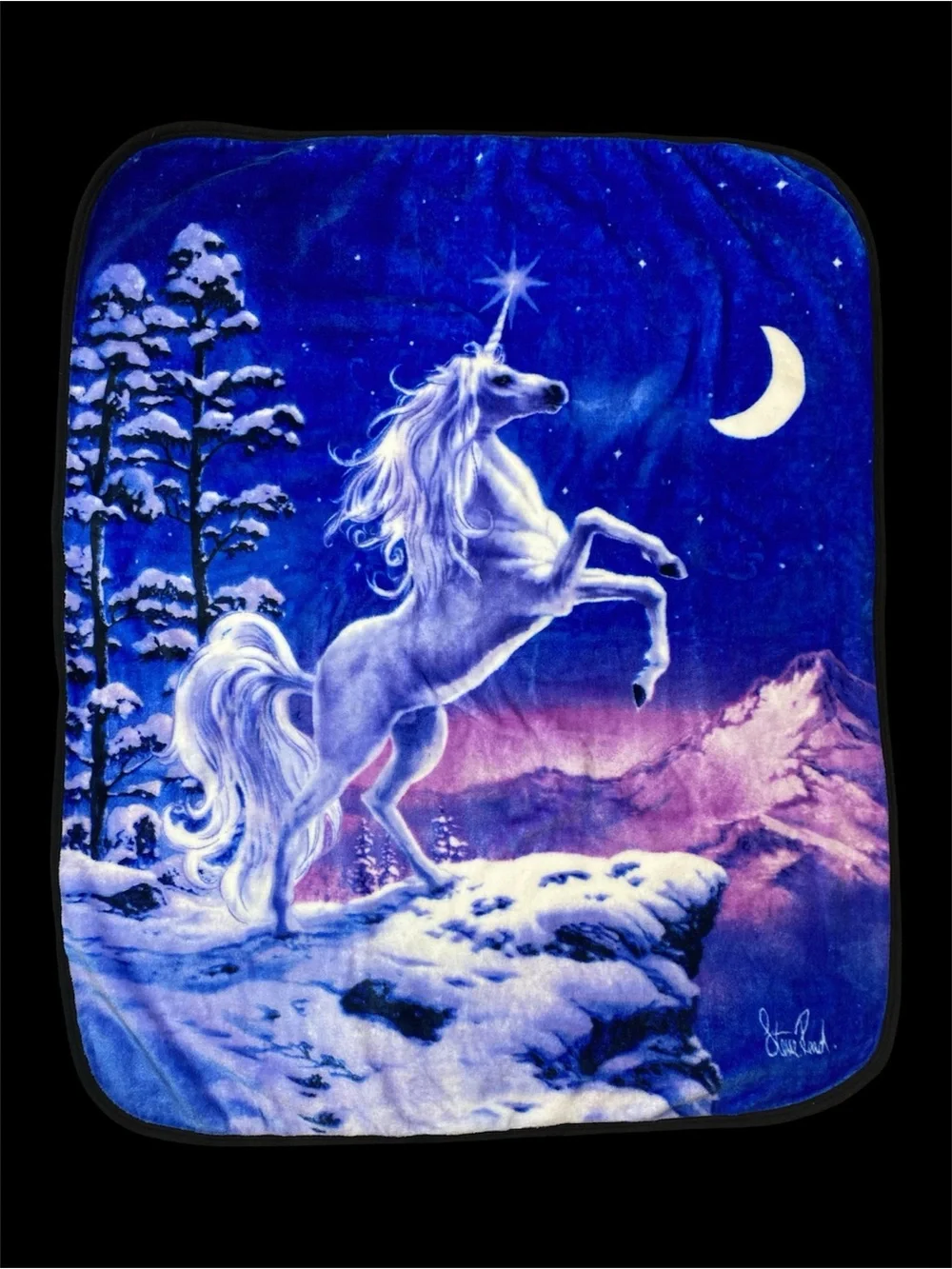 Northwest Unicorn Winter Moon Stars Fantasy Plush Throw Blanket 58”X 47”